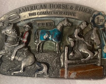 Vintage 1983 Metal Belt Buckle, American Horse & Rider, Nice  display picture 2