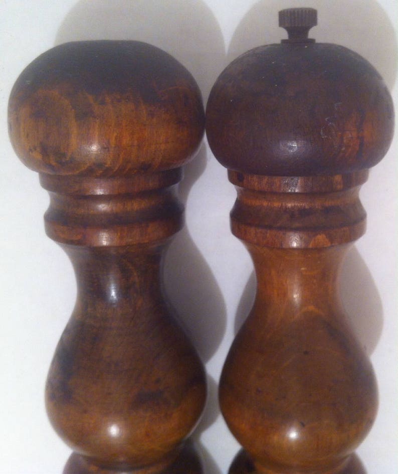 Vintage Wooden Salt And Pepper Shakers 9 Tall Image 0