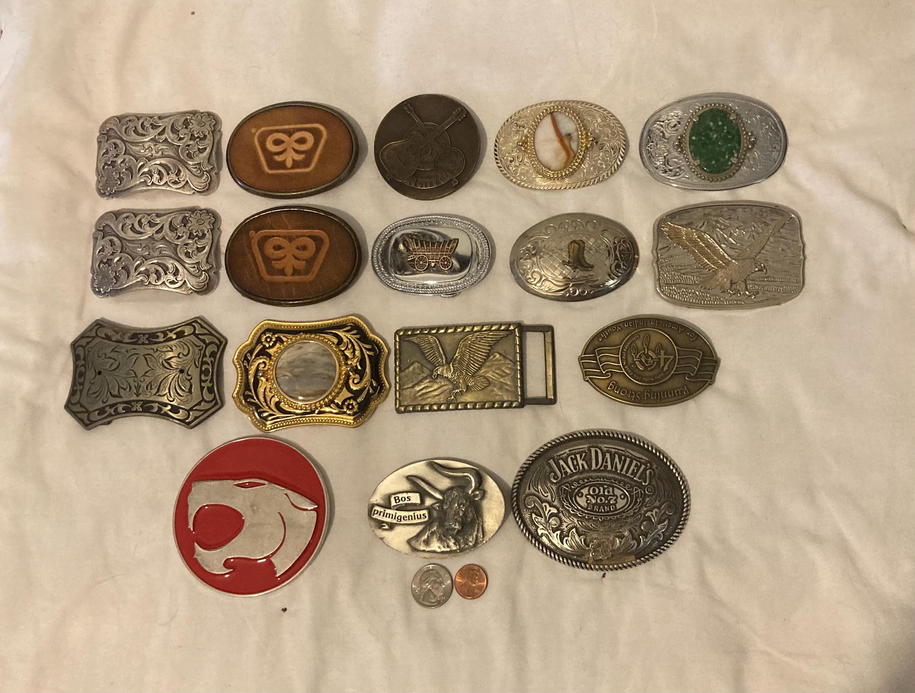 Vintage Lot of 17 Nice Western Style Belt Buckles, Bull 