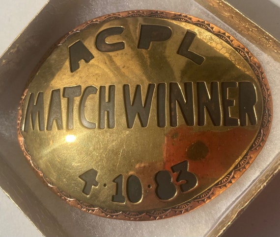 Vintage 1983 Metal Belt Buckle, ACPL Match Winner… - image 2