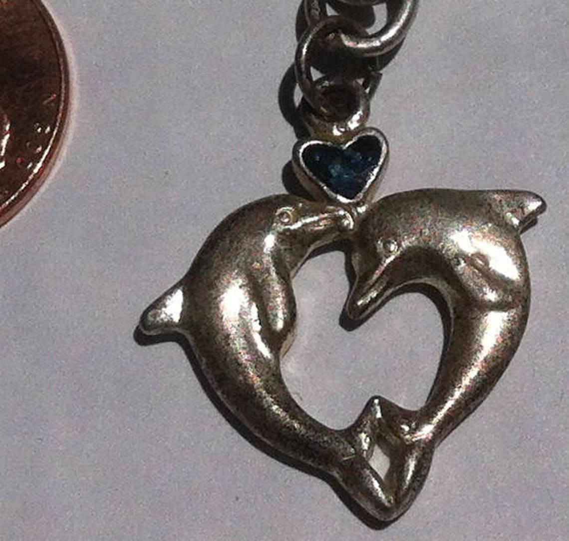 Vintage Silber farbige Armband Delfine Herz schöne Vintage