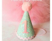 Mint and Pink Birthday Hat,Baby Girl Birthday Hat,Mint Birthday Hat,Pink pom pom,Birthday Celebration