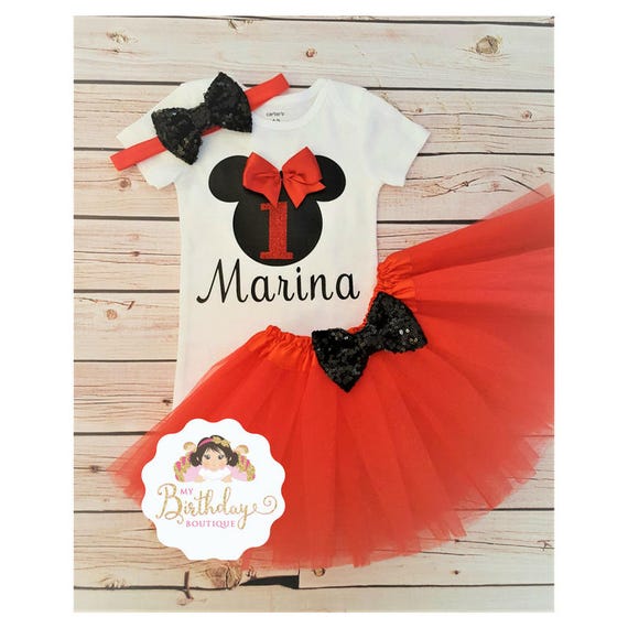 Minnie Mouse Red And Black Tutu Outfittutu Birthday Etsy