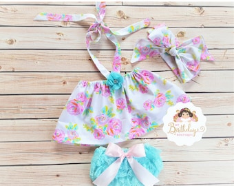 Floral Flutter Tops,Top,Lace bloomer,Headwrap Set,baby tops,girls tops,off the shoulder tops,Flutter baby tops,tops,flutter girls tops