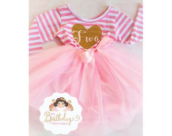 Second Birthday Outfit Girl,2nd Birthday Dress,Cake Smash Outfit,2nd Birthday Girl Outfit,Birthday Girl Tutu Dress,Pink and Gold Birthday