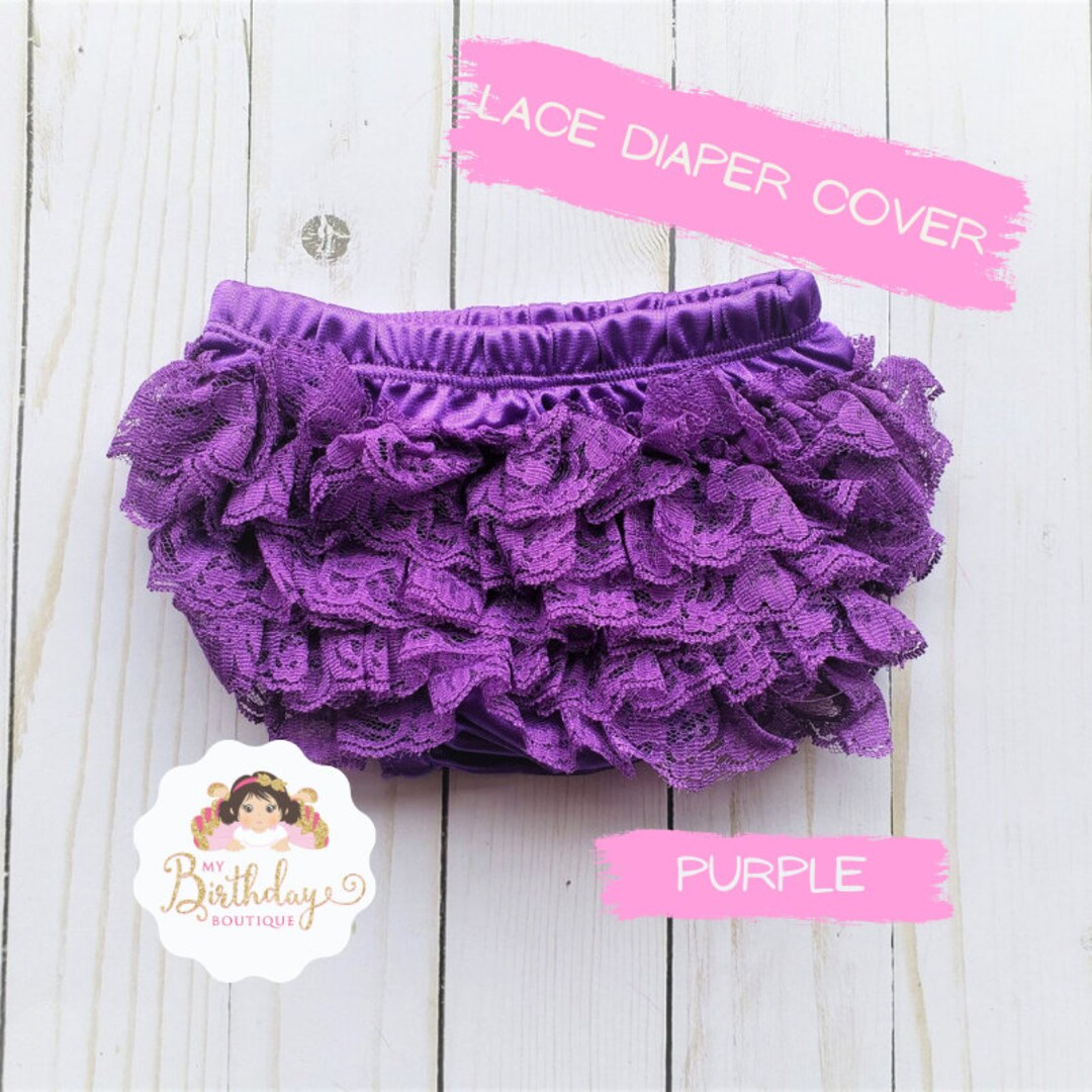 Purple Lace Baby Bloomer, Lace Diaper Cover, Baby Girls Ruffled Lace
