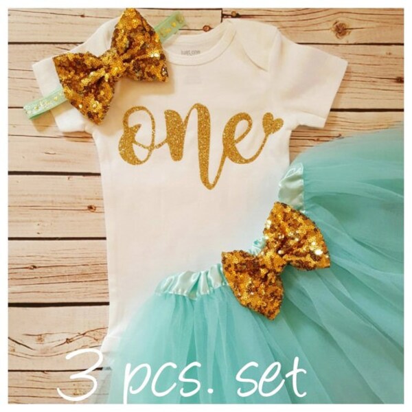 Mint and Gold first birthday outfit,first birthday outfit,first birthday girl outfit,birthday tutu,Mint tutu,girl birthday outfit