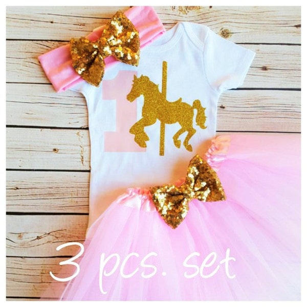 Pink and gold tutu outfit,Carousel Horse Birthday Tutu outfit,Tutu birthday outfit,pink birthday tutu,pink tutu,girl birthday outfit