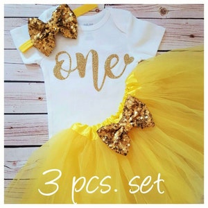 Yellow and Gold first birthday outfit,first birthday outfit,first birthday girl outfit,birthday tutu,Yellow and gold,girl birthday outfit