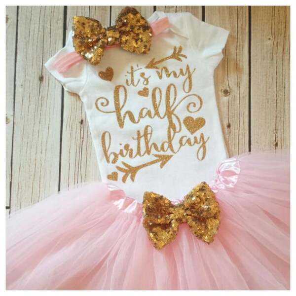 Pink and Gold Half Birthday tutu outfit,1/2 birthday outfit,half birthday outfit,pink birthday tutu,pink tutu,girl birthday outfit