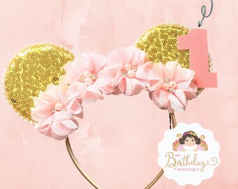 Pink and Gold Minnie Mouse Ears Headband,Minnie Ears,Minnie Headband,Girls Minnie Mouse headband,Baby Headband,Mickey Mouse,Disney Vacation