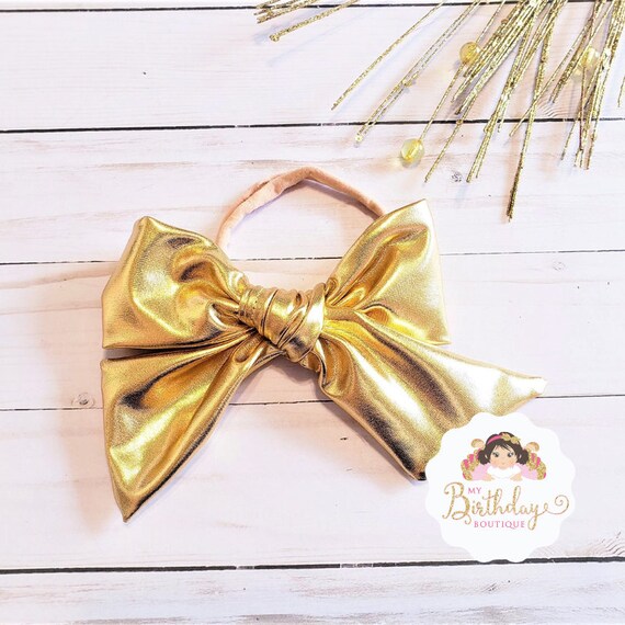 Gold Metallic Bow Nylon Headband Girls Bow Bow Hair Clip Wedding Hair Clip Gold Bow Toddler Hair Clip Newborn Headbands Christmas Bow Etsy UK