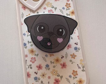 Cute Black Pug Phone Grip