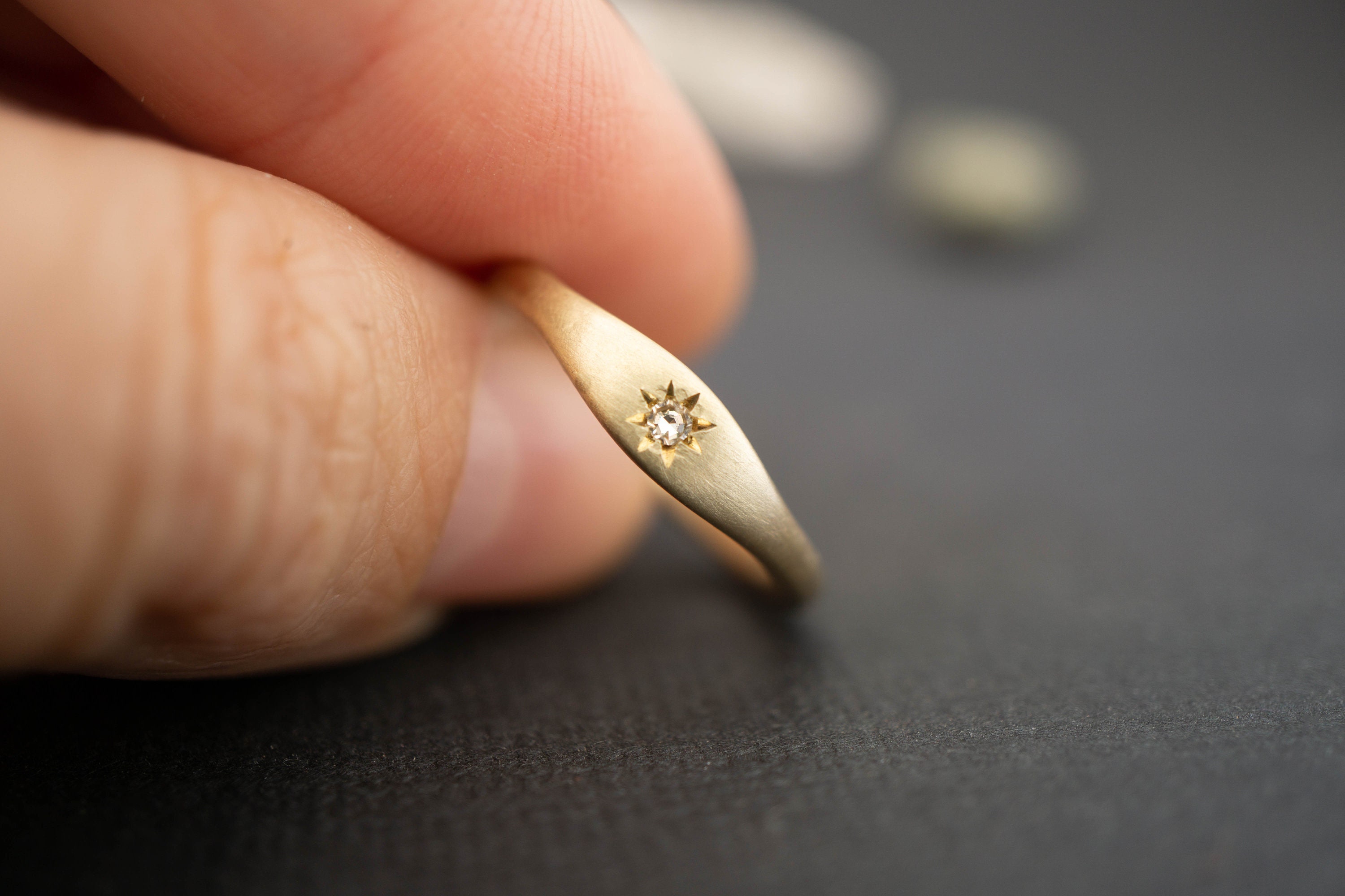 Small diamond gold ring Small signet dainty diamond ring | Etsy