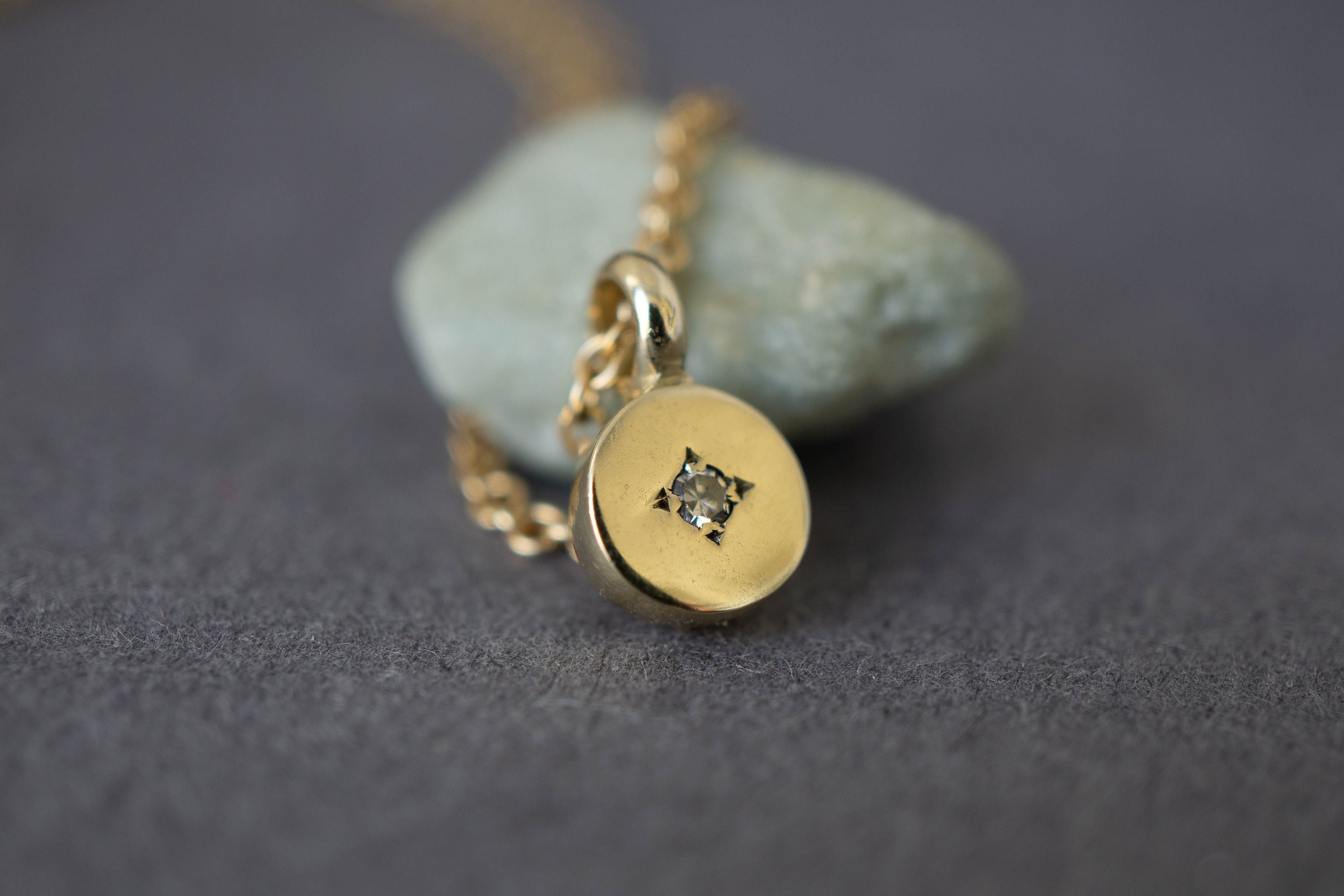 Round Gold Pendant With Diamond 14k Gold Pendant Necklace for