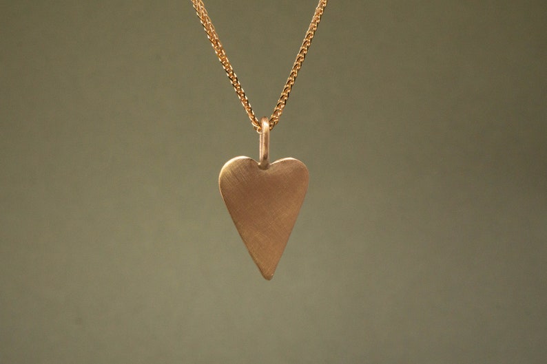 Solid Gold Heart Charm Necklace Flat Heart Necklace Solid Etsy