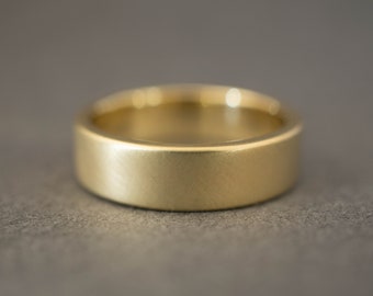 BREAD & BUTTER - 6mm mens wedding band - Wide gold wedding bands - Flat gold wedding band mens - Unisex gold wedding bands- 14k wedding band