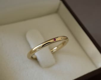 Solid gold ring with stone - 14k gold ring gemstone - Minimalist gemstone stacking ring - Tiny ruby ring - gold ring with small stone - Gold