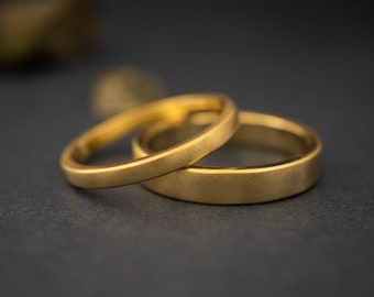 Geelgouden bruiloft set - Bijpassende paren trouwringen - Trouwringen set van hem en haar - Zijn en haar trouwringen set - Bands ringen set