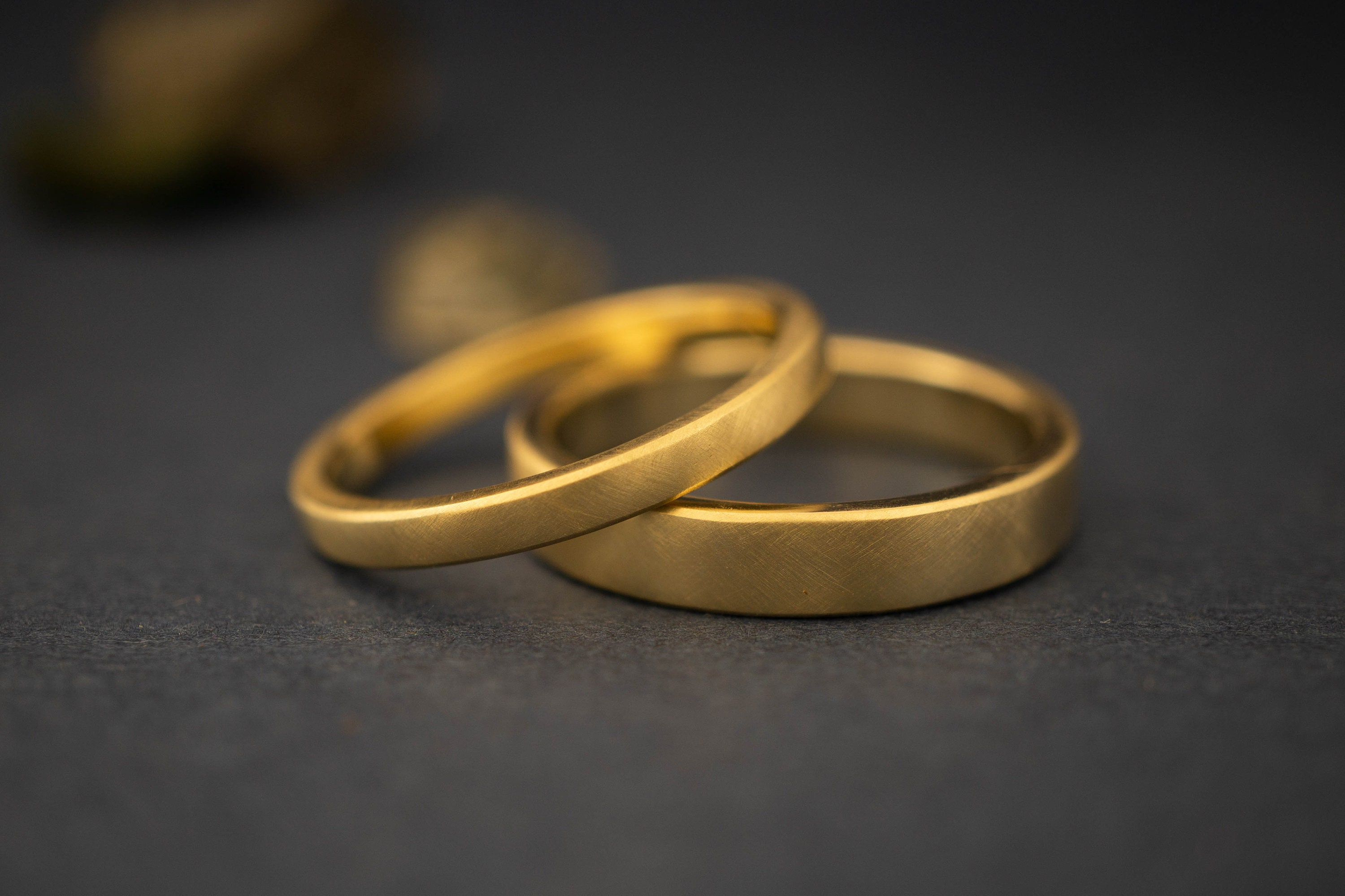 Two Tone 14k White & Yellow Gold Matching Wedding Ring Set His Hers Brushed  Band
