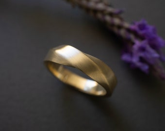 Sale - Mens mobius wedding band - 6mm wedding band matte - Mobius wedding band - wide 14k gold ring - Yellow gold 14k curved wedding band