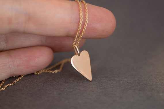 Heart of Gold Pendant Elongated Heart Necklace Solid Gold Necklace With Heart Solid Rose Gold Pendant Flat Heart Necklace 14K GOLD Etsy