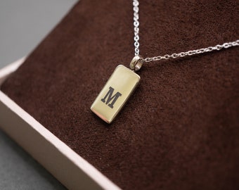 Solid gold tag charm - Initial tag necklace - Solid gold tag pendant- 14k gold tag necklace- Rectangular gold pendant-Eengraved 14k necklace