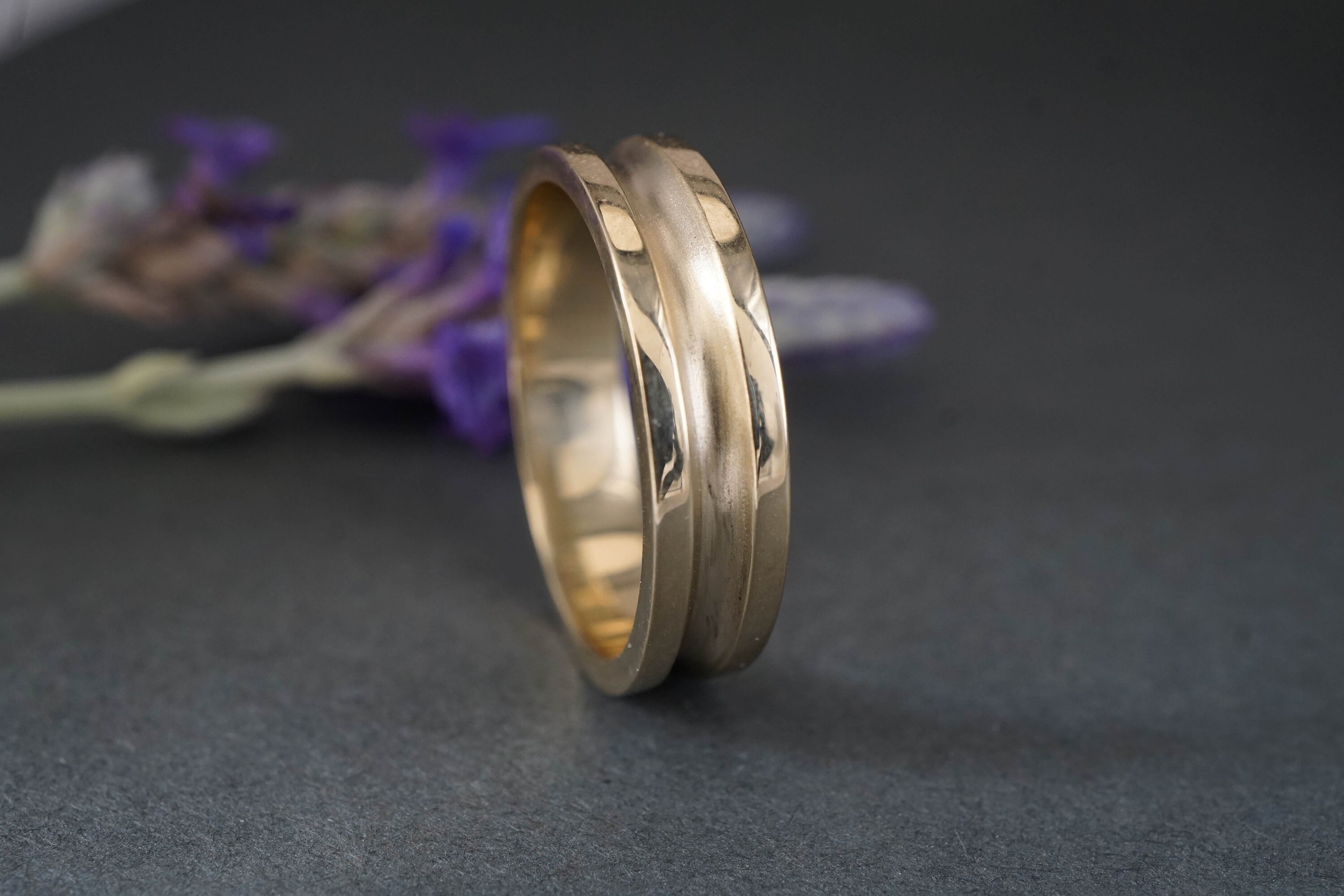 Brushed and Polished Wedding Ring - Men's Gold Wedding Ring - Textured Wedding Band  - Mens Engagement Ring - Mens Anniversary Ring - 14k