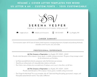 resume minimal resume template for word customize instant etsy