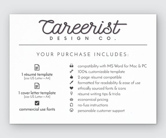 ats resume template for word classic resume minimal resume etsy