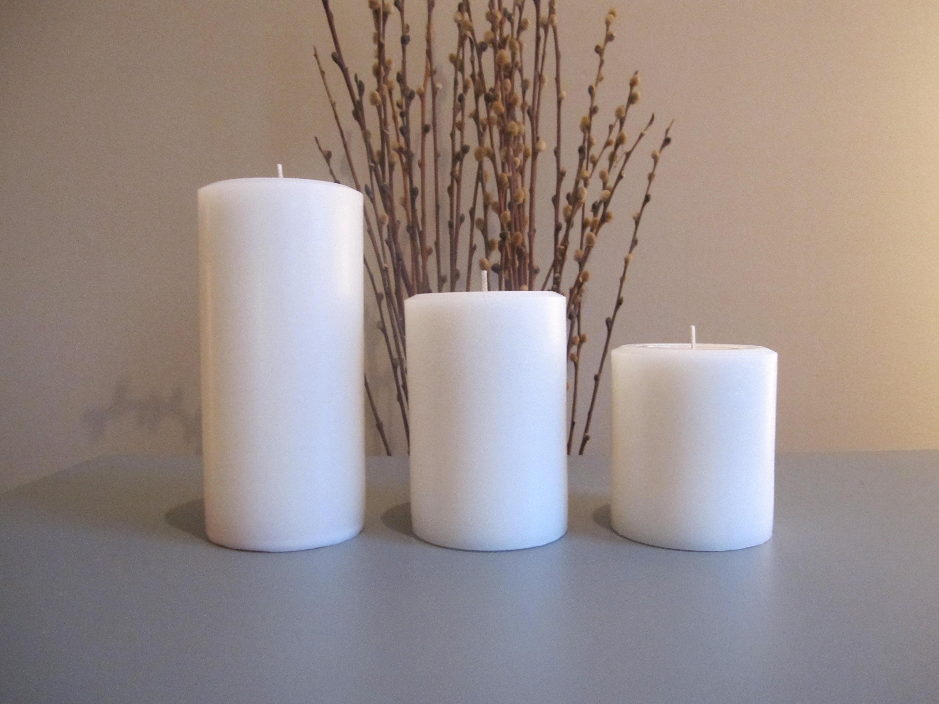 Two Refillable Pillar Candles, 3.5 Inches Tall by 3 Inches Wide