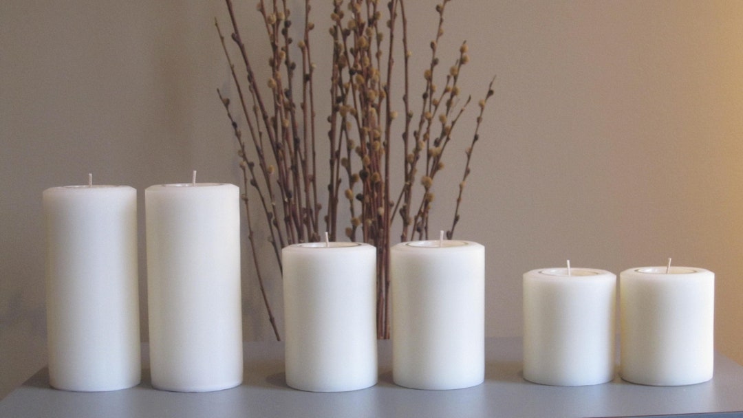 Two Refillable Pillar Candles, 3.5 Inches Tall by 3 Inches Wide