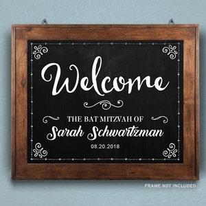 Printable Rustic Chalkboard Bat Mitzvah Welcome Signs - Black, 2 sizes: 10"x8" and 14"x11", Editable PDF, Instant Download