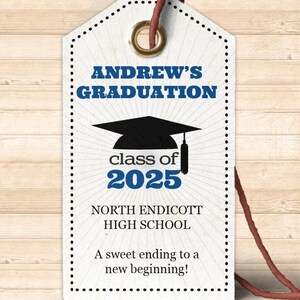Graduation Cap Year Blue Thank You Printable Personalized Favor Hang Tags - 2”x3.5”, Change class year, Instant Download, Editable PDF