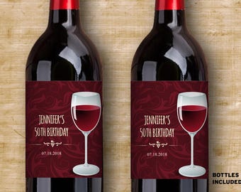 Printable Burgundy Wine Glass Wine Bottle Labels - Vineyard Winery Celebration; Personalized 4" x 5" Labels - Editable PDF, Instant Download