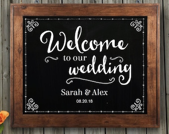 Printable Rustic Chalkboard Welcome to our Wedding Signs - Black, 2 sizes: 10"x8" and 14"x11", Editable PDF, Instant Download