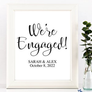 Minimalist Typographic We&#39;re Engaged Printable Wedding Engagement Sign, 3 sizes: 8&quot;x10&quot;, 14&quot;x11&quot;, 20&quot;x16&quot;, Editable PDF, Instant Download