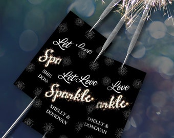 Printable Let Love Sparkle Sparkler Send-off Cards - Black, Eight 2"x3.5" Personalized Cards, Editable PDF, Instant Download