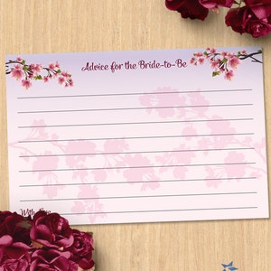 Ombre Kirschblüten druckbare Beratung Karte, Braut Hochzeit Dusche, 6 "x 4", JPG und PDF Instant Download (nicht editierbar)