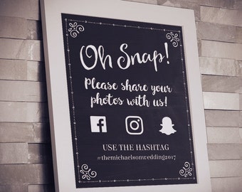 Printable Chalkboard Social Media Wedding or Event Hashtag Geofilter Sign - Black, 2 Sizes, Editable PDF, Instant Download