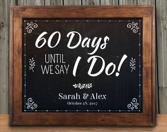 Printable Chalkboard Wedding Countdown Signs - Black, 2 sizes: 10"x8" and 14"x11", Editable PDF, Instant Download