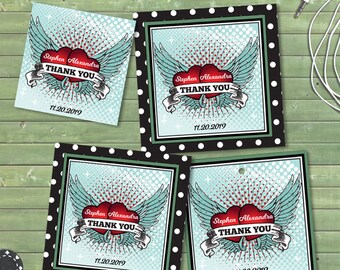 Printable Rockabilly Love Polka Dot Party Images, Editable PDF Instant Download envelope seals, stickers, tags, buttons, cupcake toppers