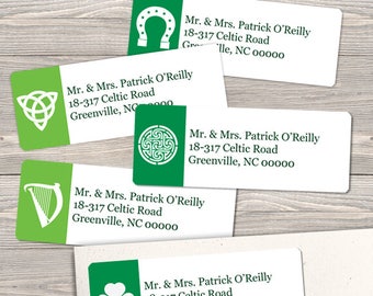 St Patricks Day Celtic Symbols Printable Return Address Labels, Green, 30 Personalized 2 5/8" x 1" Labels, Editable PDF, Instant Download