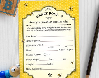 Tarjeta de predicción de bebé Honeybee imprimible - Amarillo, descarga instantánea JPG