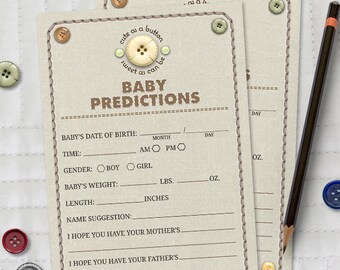 Tarjeta de predicción de Baby Shower linda como un botón, descarga instantánea JPG