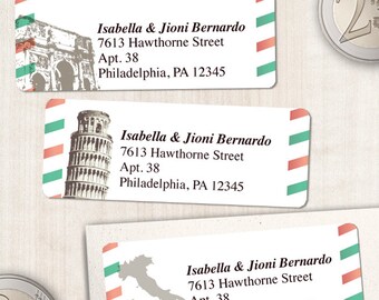 Vintage Italian Airmail Printable Return Address Labels - White, Personalized 2 5/8" x 1" Address Labels, Editable PDF, Instant Download