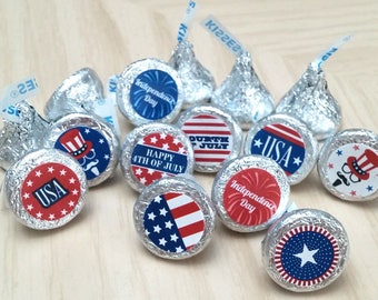 Independence Day July 4th Patriotic Symbols Printable Chocolate Kisses Stickers Labels; (non-editable) PDF, Instant Download