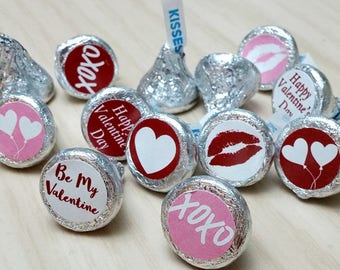 Etiquetas Adhesivas Imprimibles de Besos de Chocolate con Símbolos del Día de San Valentín; (no editable) PDF y JPG, descarga instantánea
