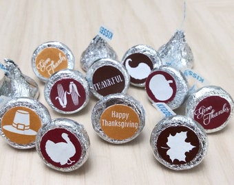 Thanksgiving Autumn Symbols Chocolate Kisses Printable Stickers Labels; (non-editable) PDF and JPG, Instant Download