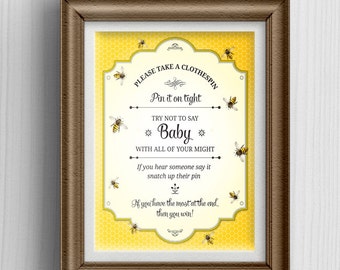 Honeybee Baby Shower Printable Clothespin Game - Yellow, 8x10 JPG Instant Download (not editable)